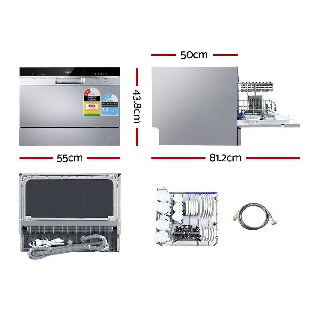 Devanti 6-Place Benchtop Dishwasher Silver