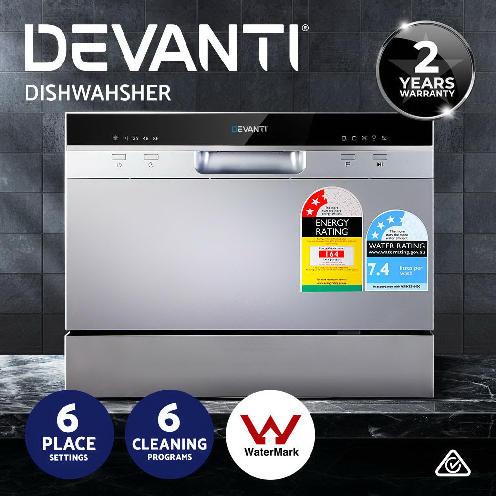 Devanti 6-Place Benchtop Dishwasher Silver