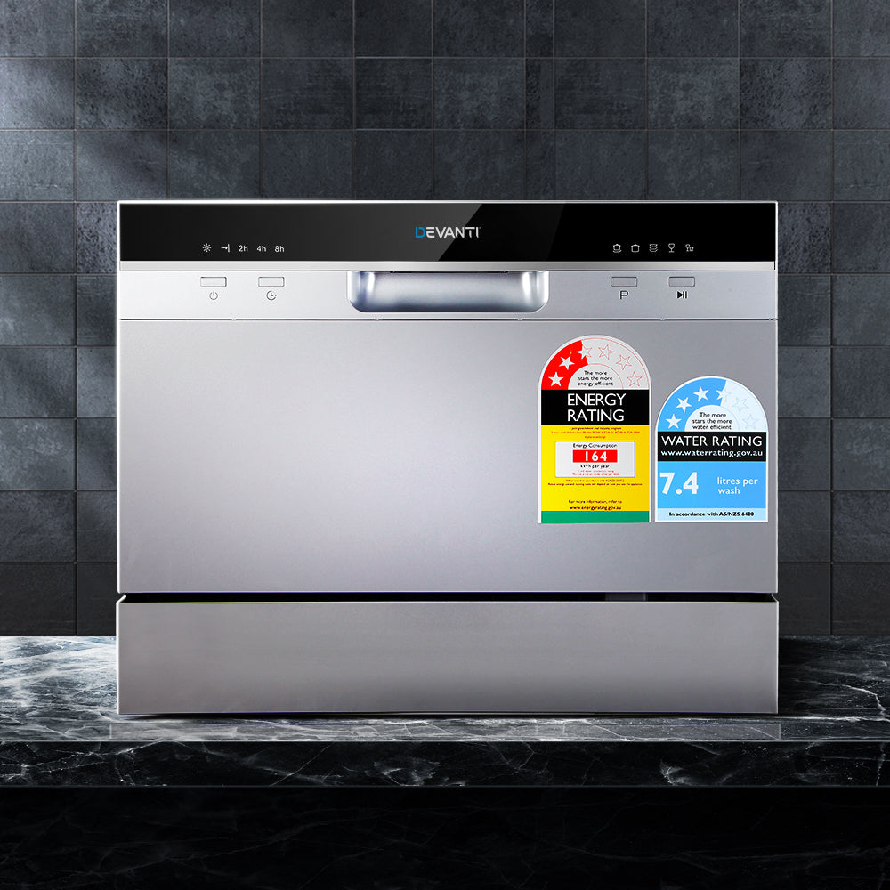 Devanti 6 Place Settings Benchtop Dishwasher Silver