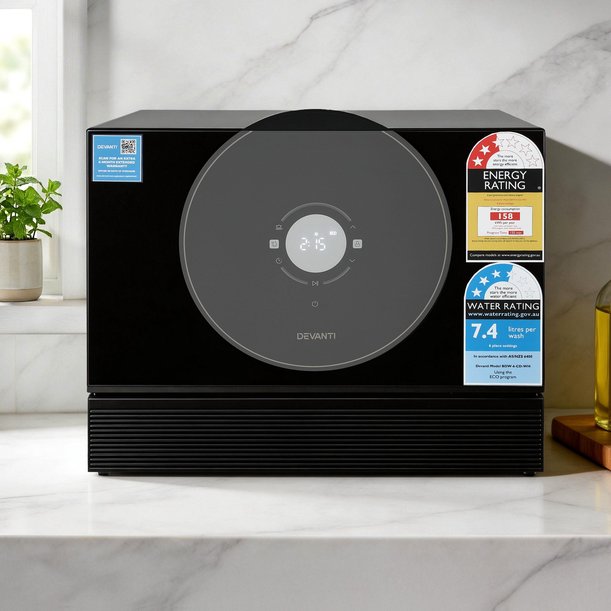 Devanti 6-Place Setting Benchtop Dishwasher 50cm Black