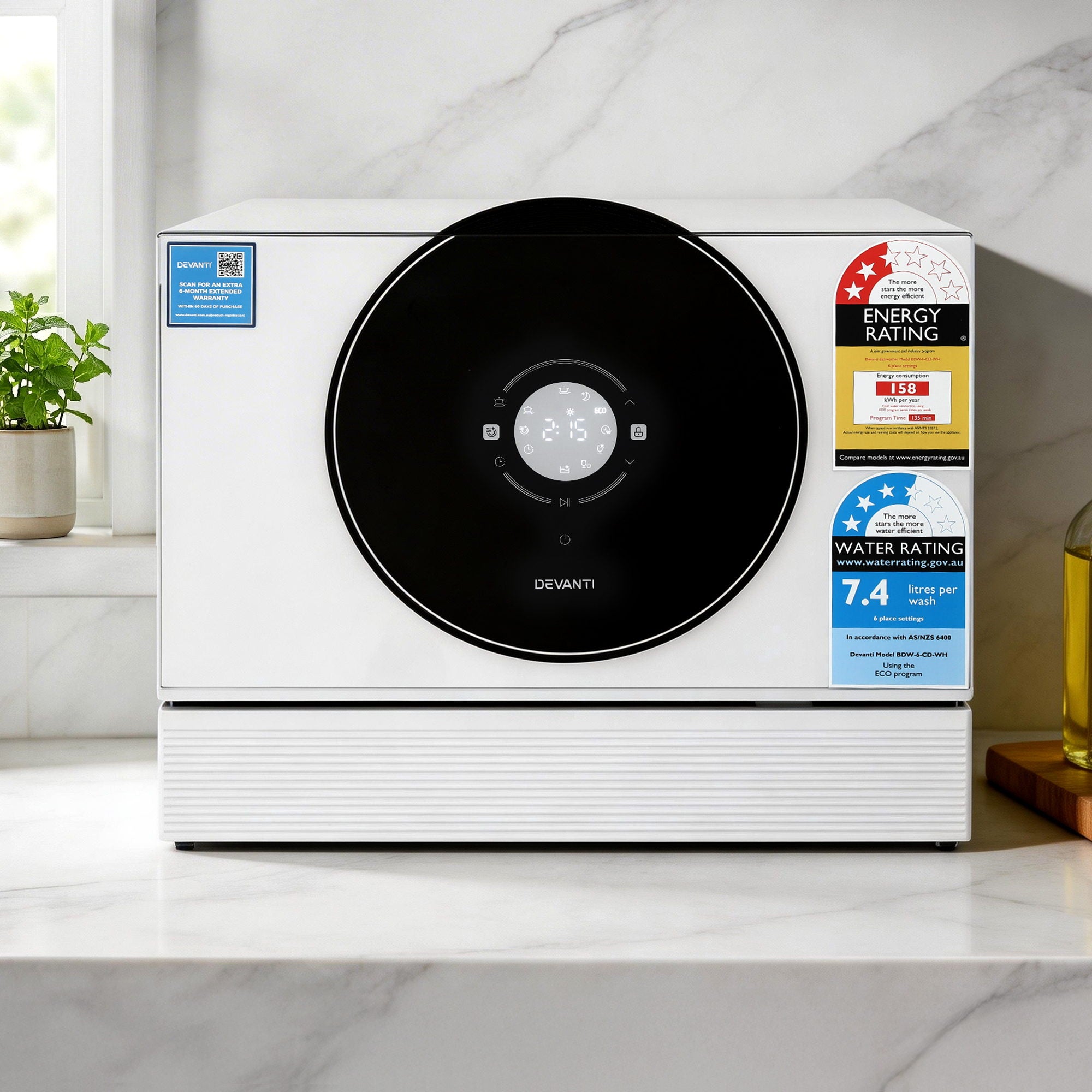 Devanti 6-Place Setting Benchtop Dishwasher 50cm White