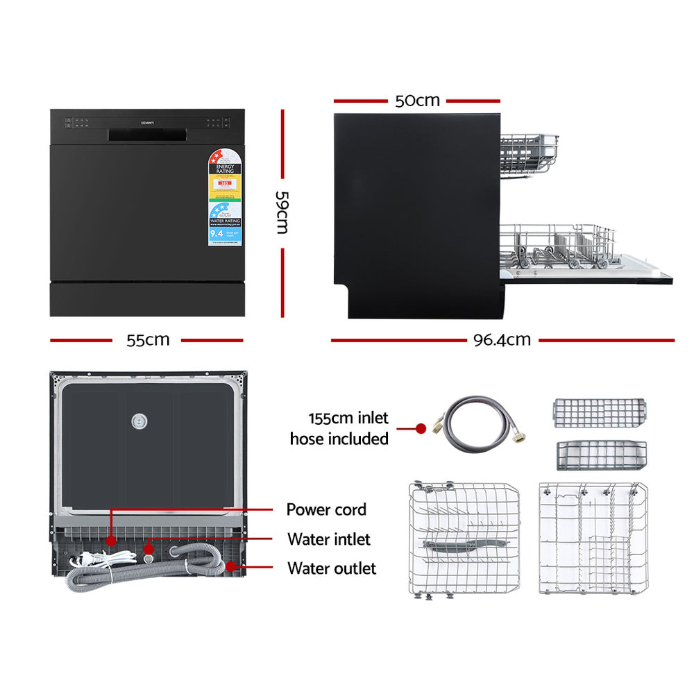Devanti 8 Place Benchtop Dishwasher Black