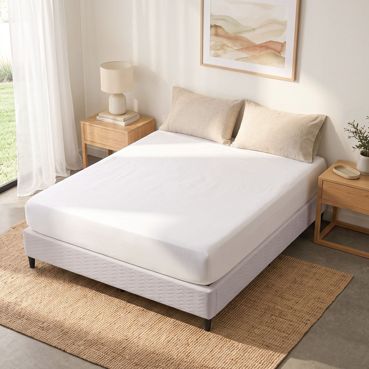 Mason Bed Frame Double Size Metal Grey Fabric