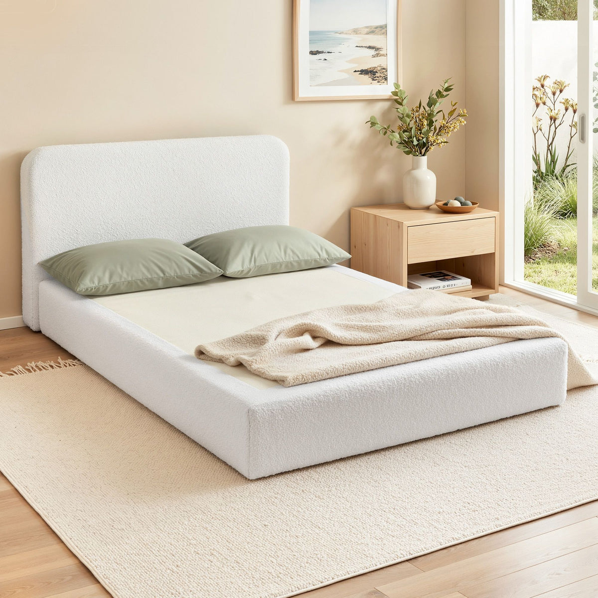 Artiss Double Compression Bed Frame Boucle Cream White