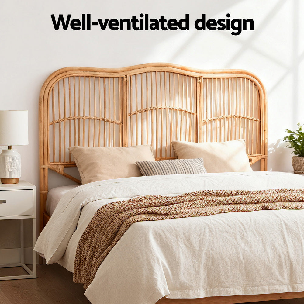 Artiss Bed Headboard Double Bedhead Rattan - NERO Pine