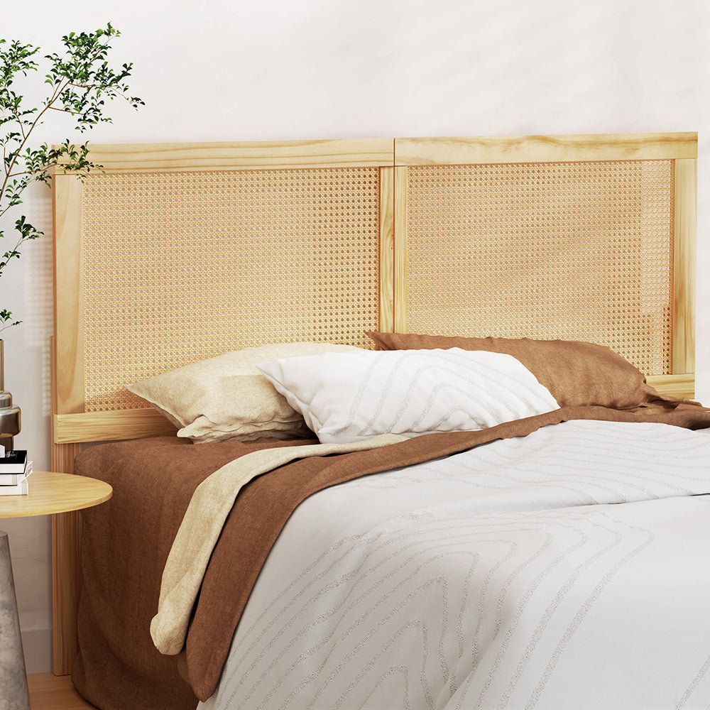 Ribo Queen Size Rattan Bed Head Headboard - Pine