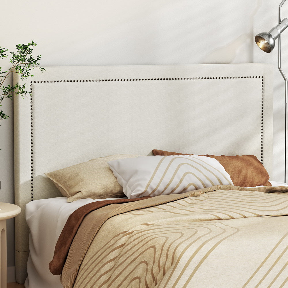 Rive Queen Bed Headboard Fabric Beige
