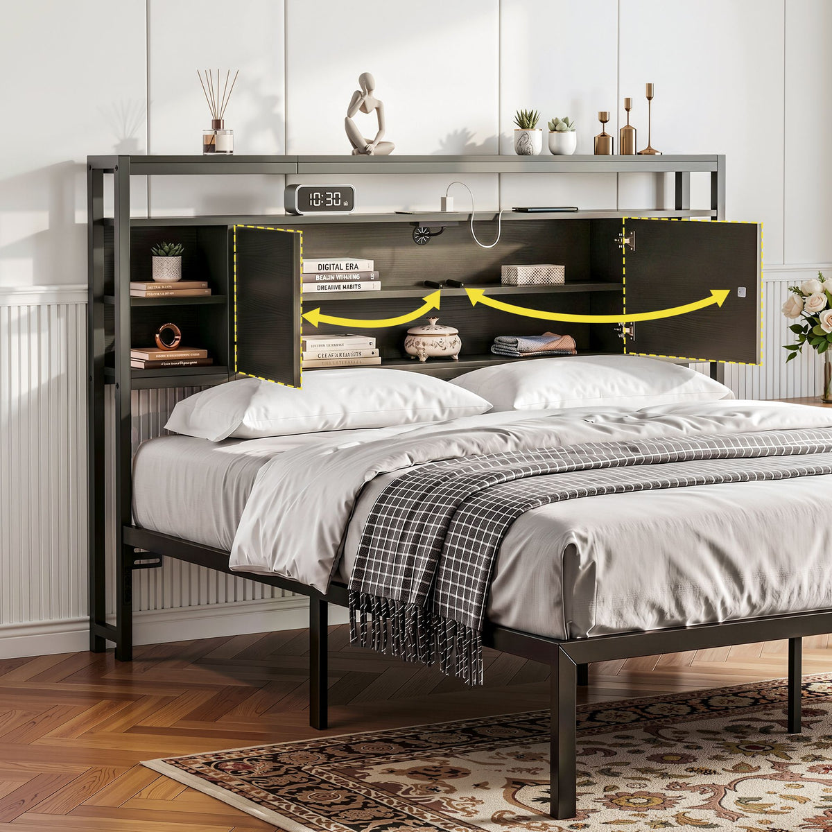Artiss Queen Bed Headboard Storage Bedhead Charging Station Black