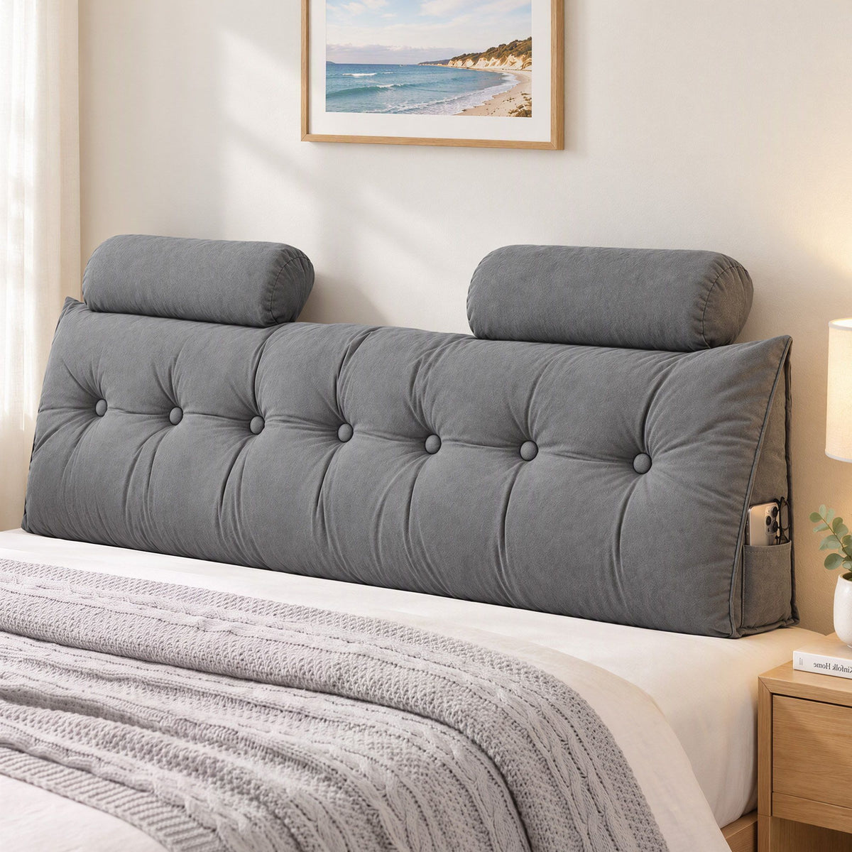 Artiss Headboard Pillow King Wedge Backrest Grey