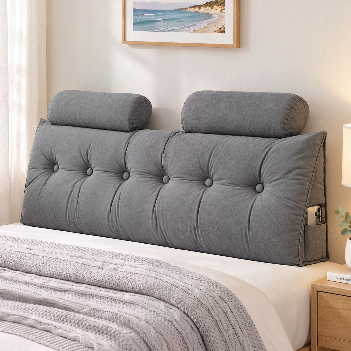 Artiss Headboard Pillow Queen Wedge Backrest Triangular Grey