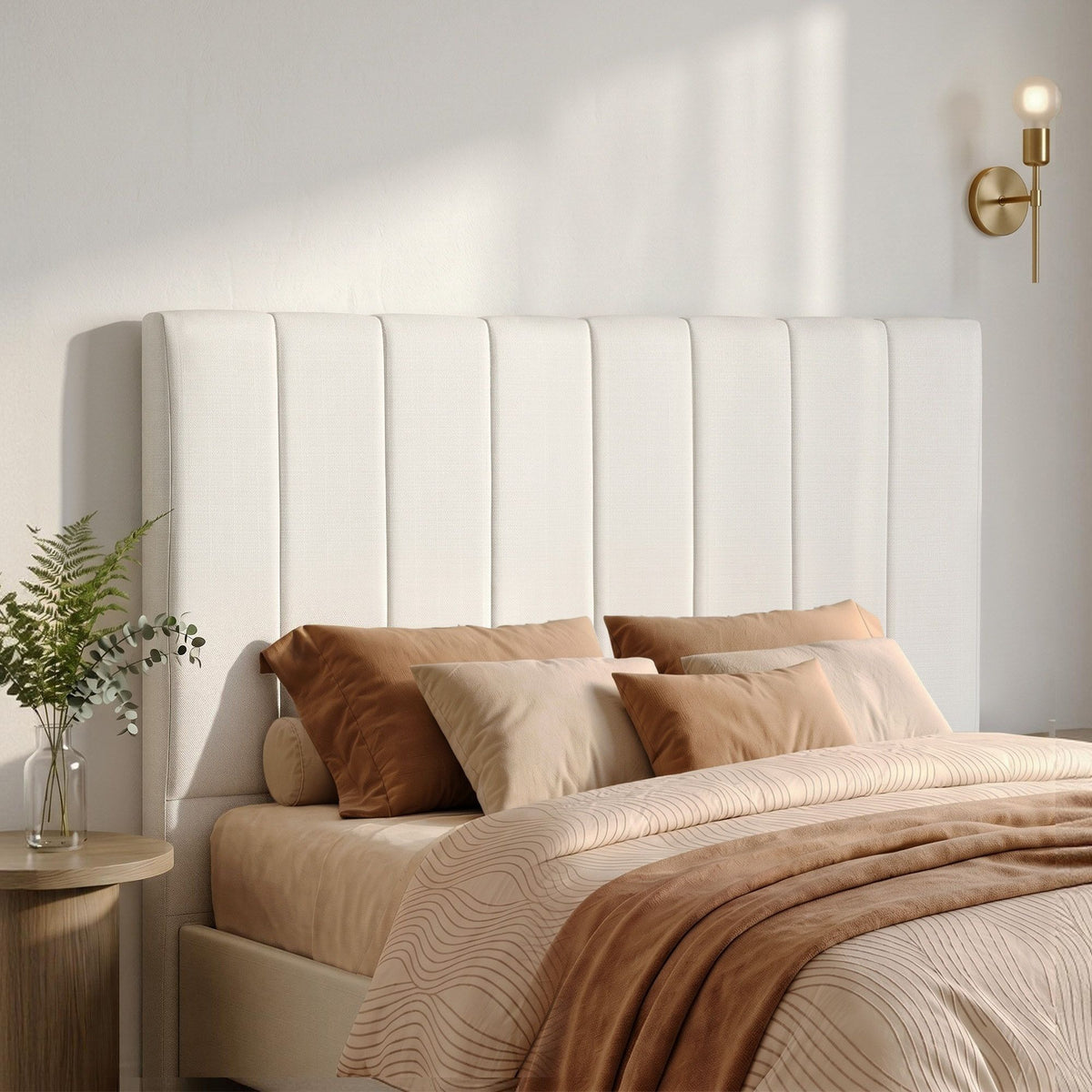 Vela Bed Headboard Double Linen 137cm Beige