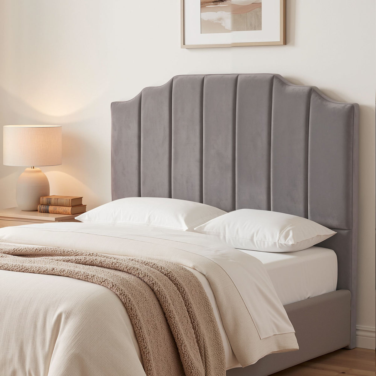 Wing Double Velvet Bed Head Headboard 138cm Grey