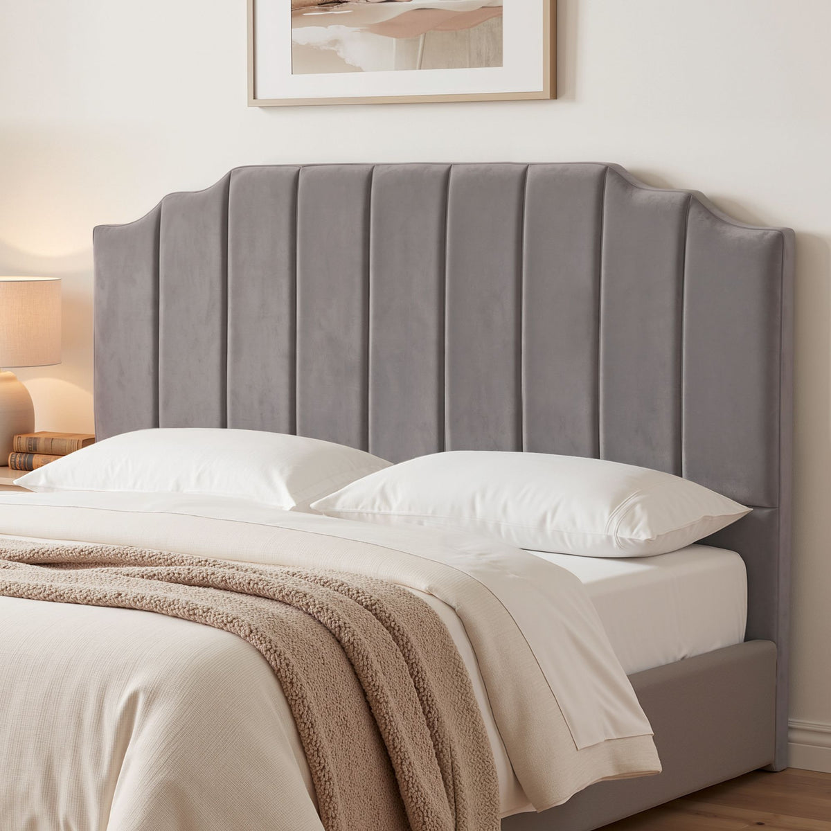 Artiss King Velvet Upholstered Bed Headboard 183cm Grey