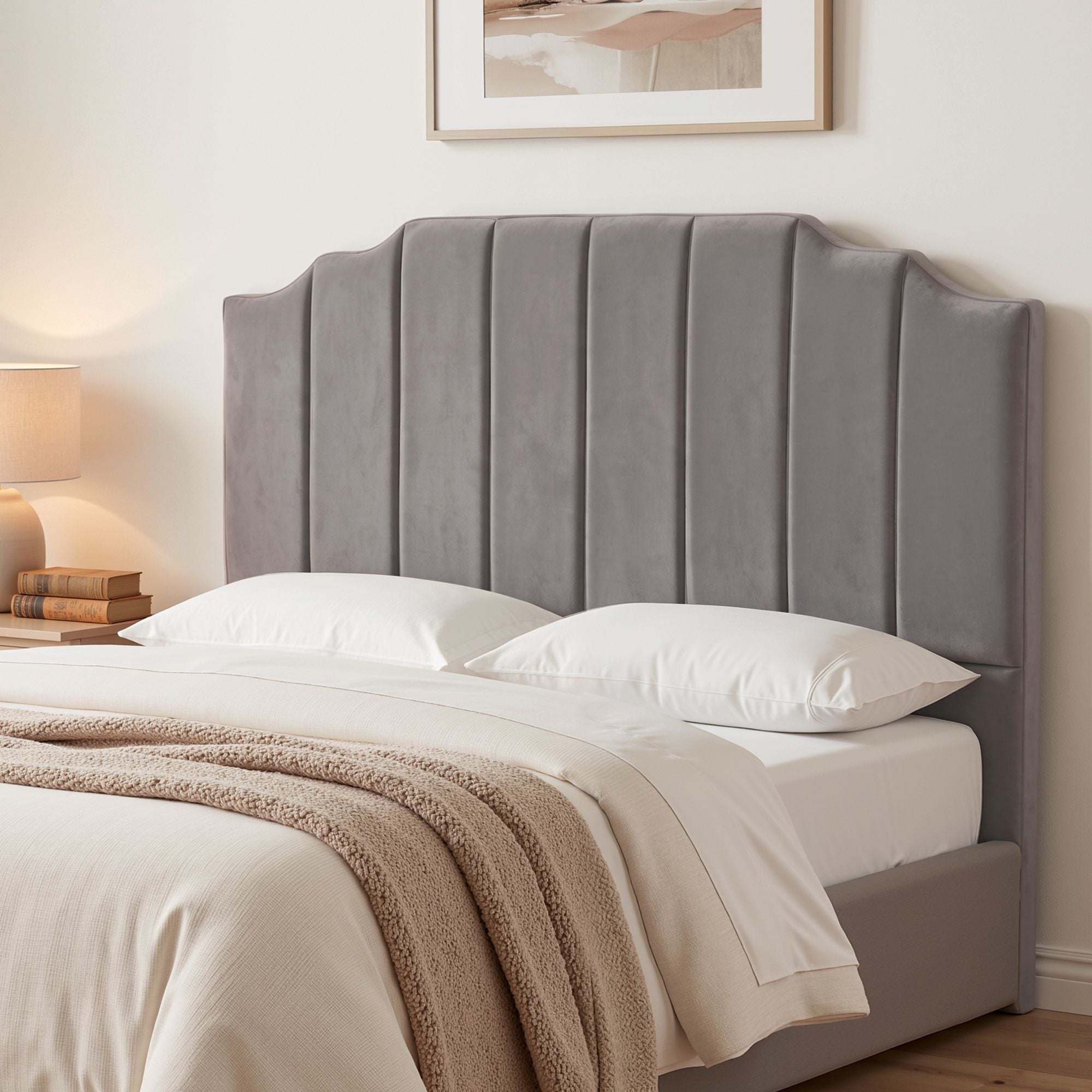 Vela Velvet Queen Bed Headboard Upholstered 153CM Grey