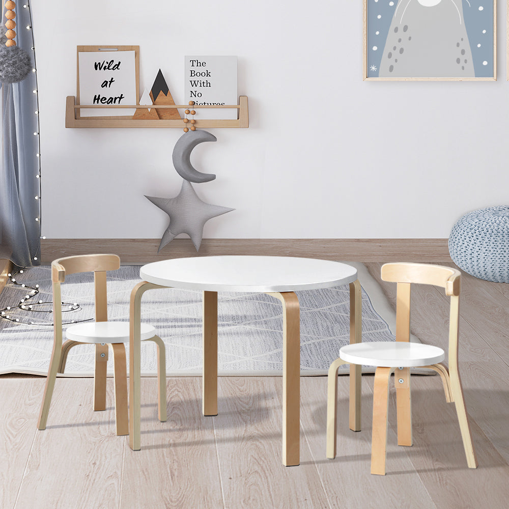 Keezi Kids Activity Table and Chairs Set 3PCS White Natural