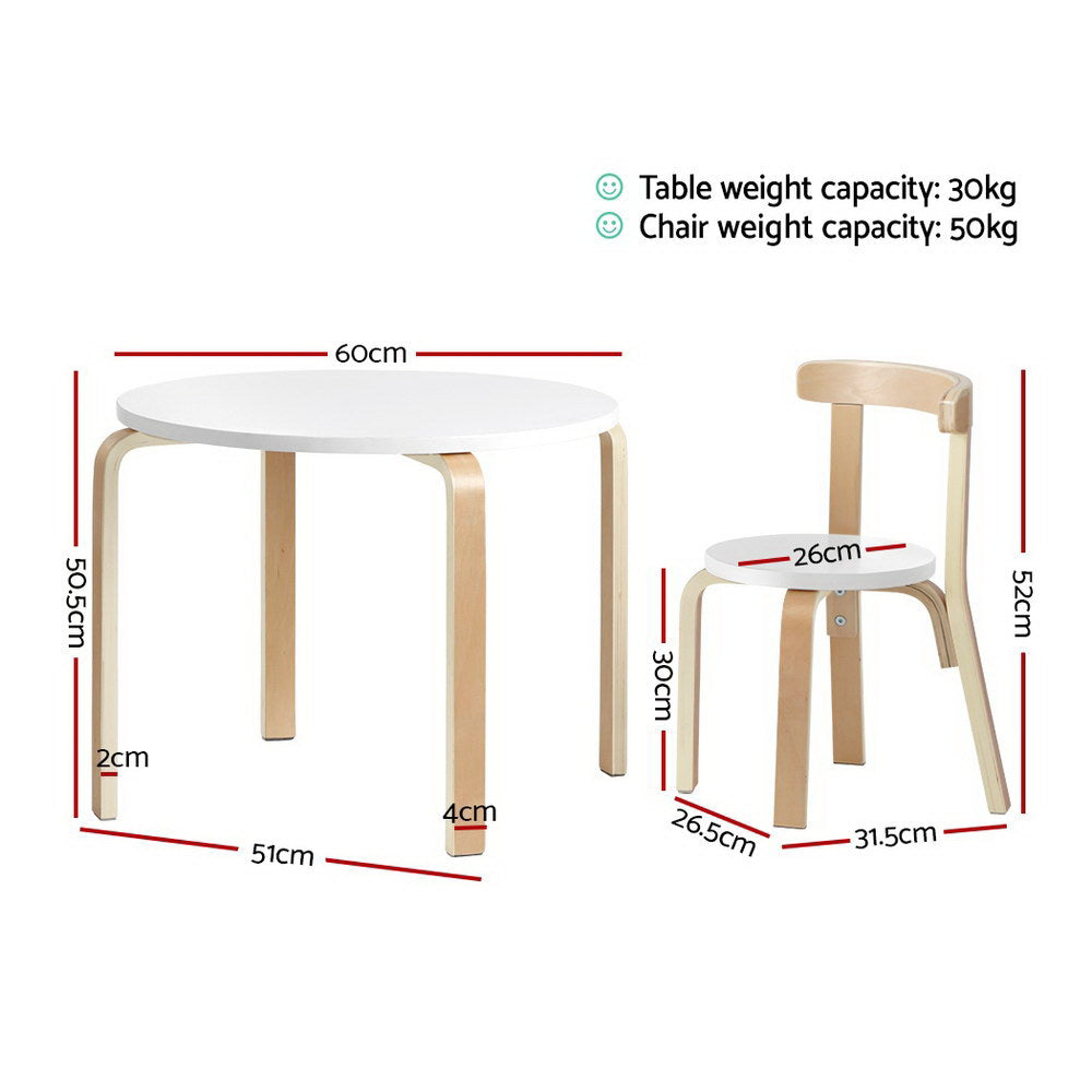 Keezi Kids Activity Table and Chairs Set 3PCS White Natural