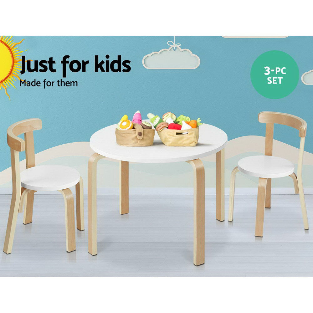 Keezi Kids Activity Table and Chairs Set 3PCS White Natural