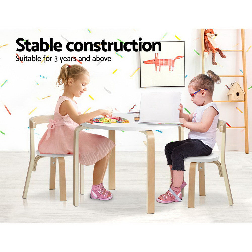Keezi Kids Activity Table and Chairs Set 3PCS White Natural