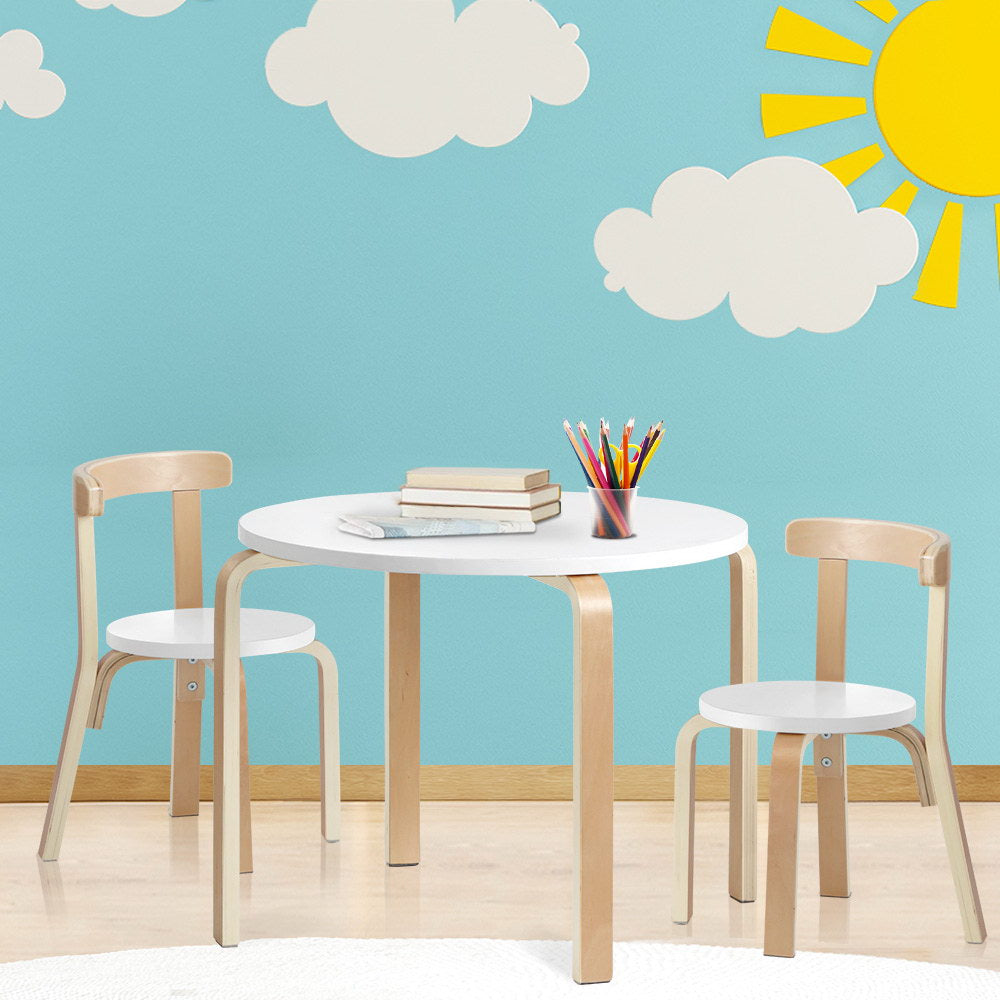 Keezi Kids Activity Table and Chairs Set 3PCS White Natural