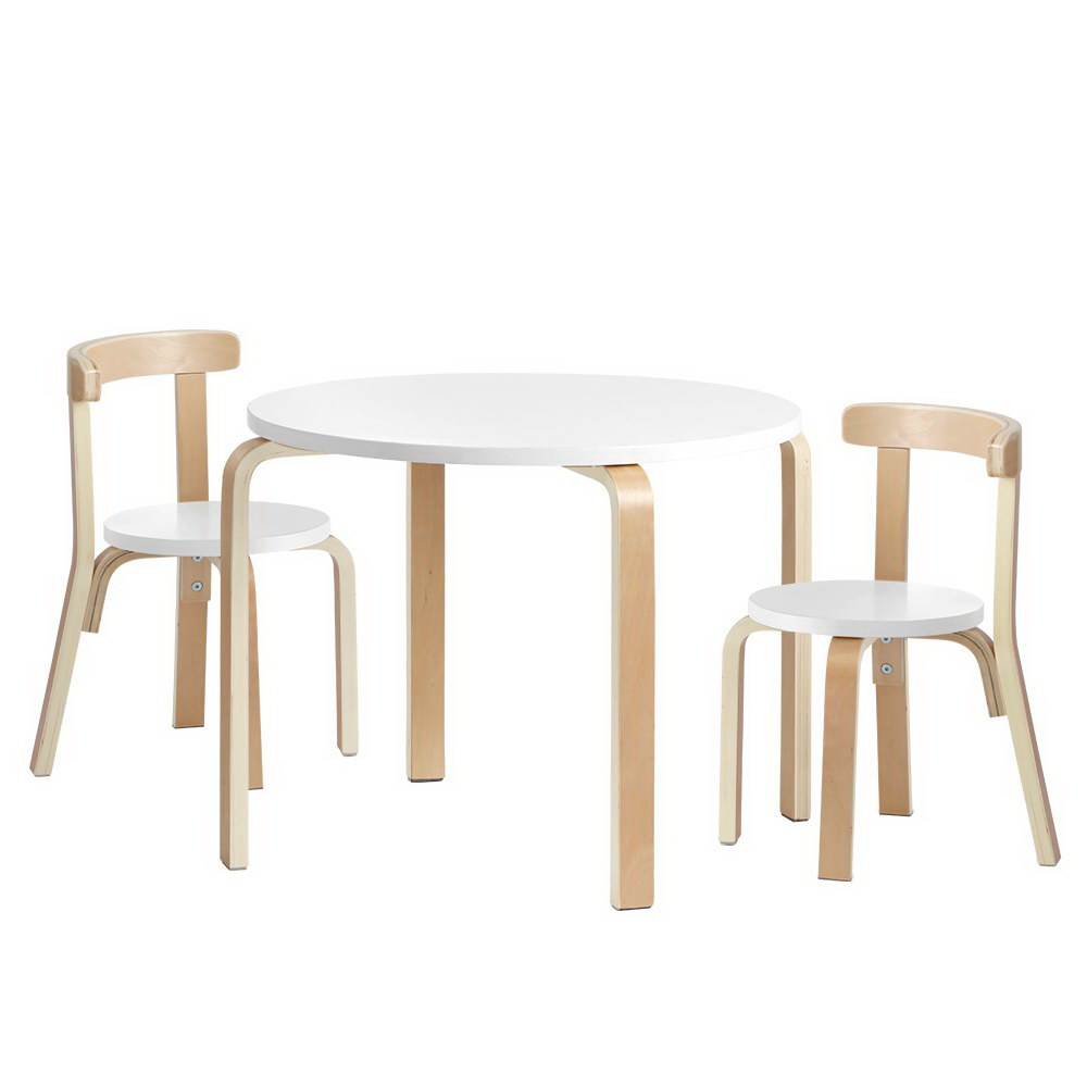 Keezi Kids Activity Table and Chairs Set 3PCS White Natural