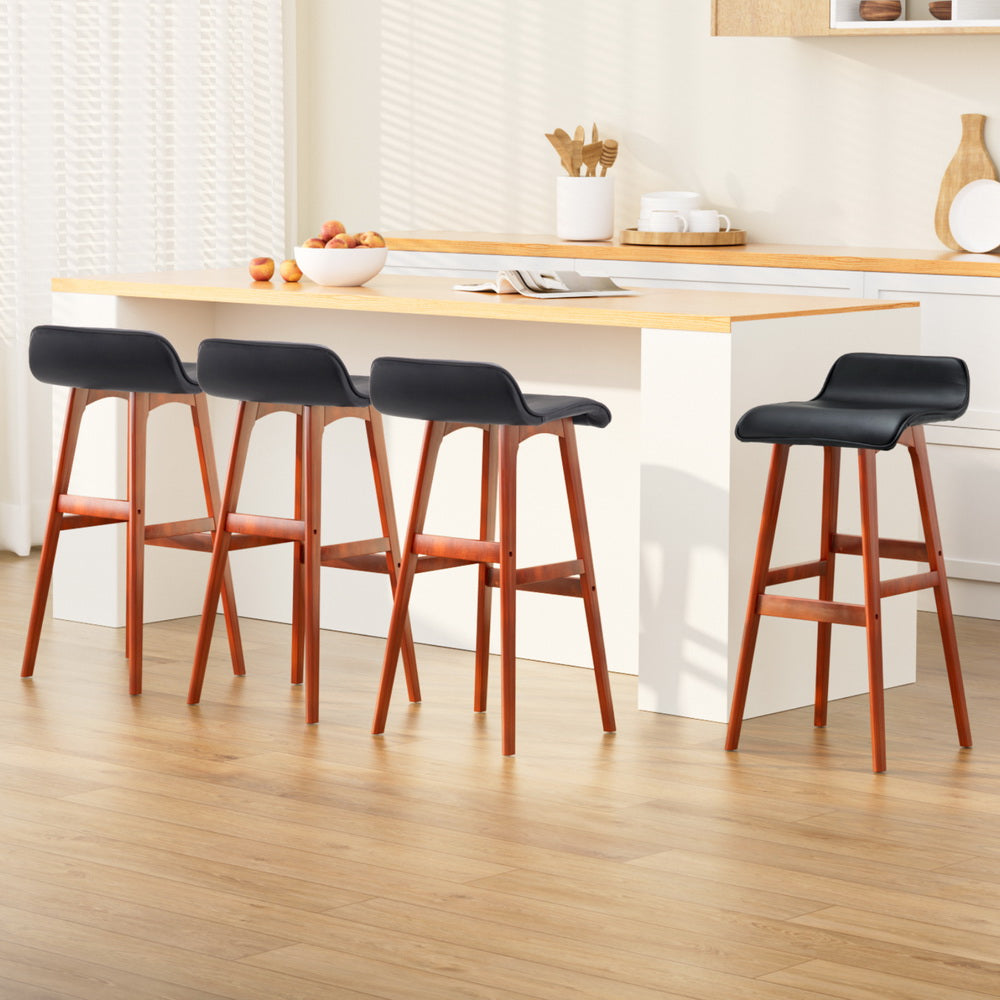 Sliva Bar Stool with PU Leather Seat Set of 4 Black