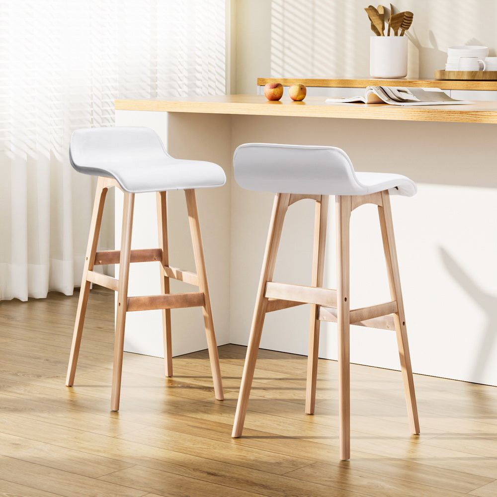Sliva Bar Stools 2-Pack Wooden White PU Leather
