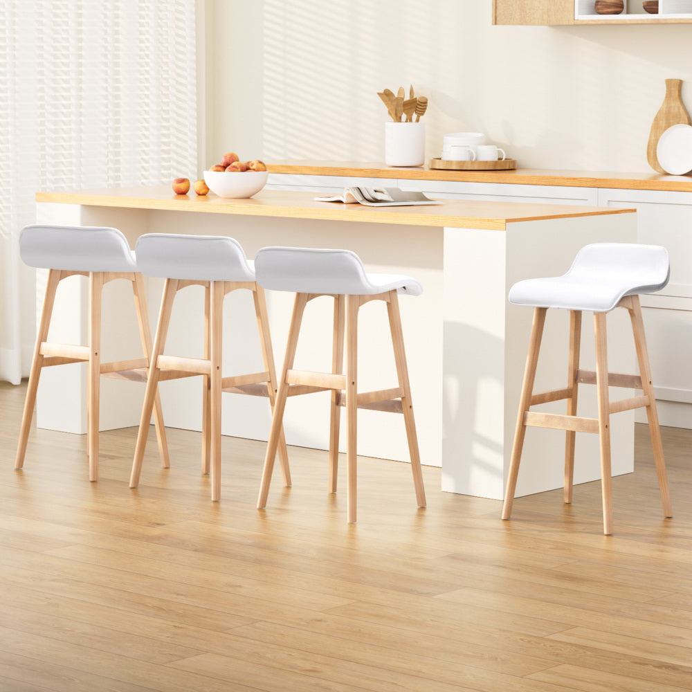 Sliva Bar Stool Set of 4 Plywood PU Leather White