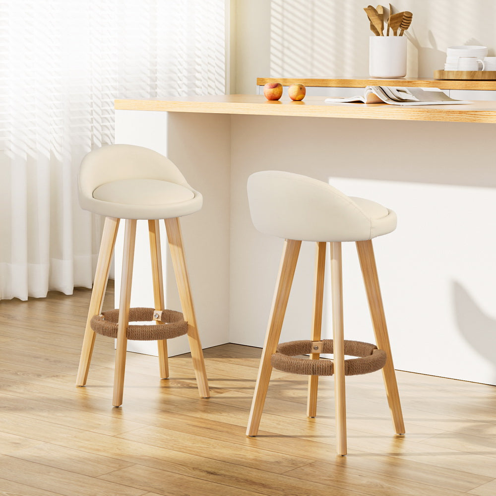 Artiss Bar Stools Set of 2 Padded Leather Swivel Beige Wood