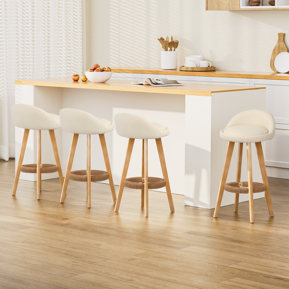Dalvey Bar Stool Set of 4 Padded Leather Beige