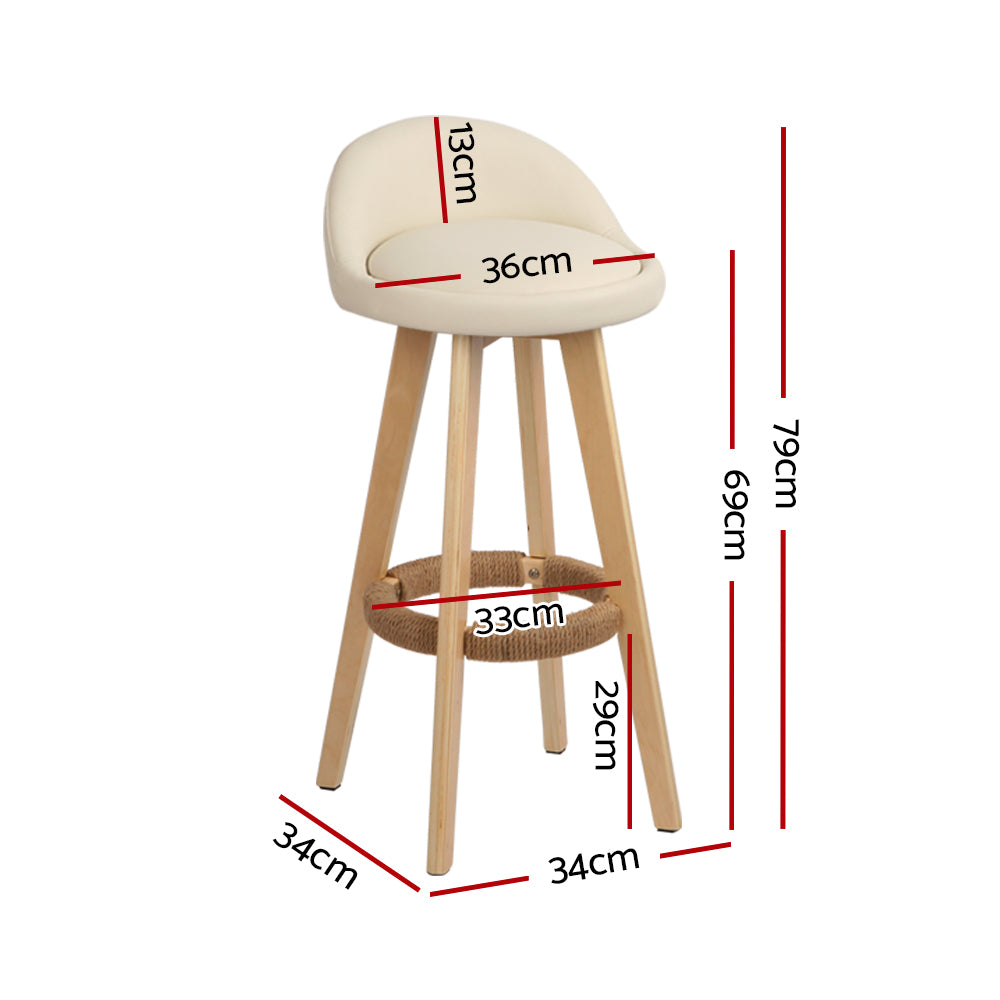 Dalvey Bar Stools Set of 4 Padded Leather Beige