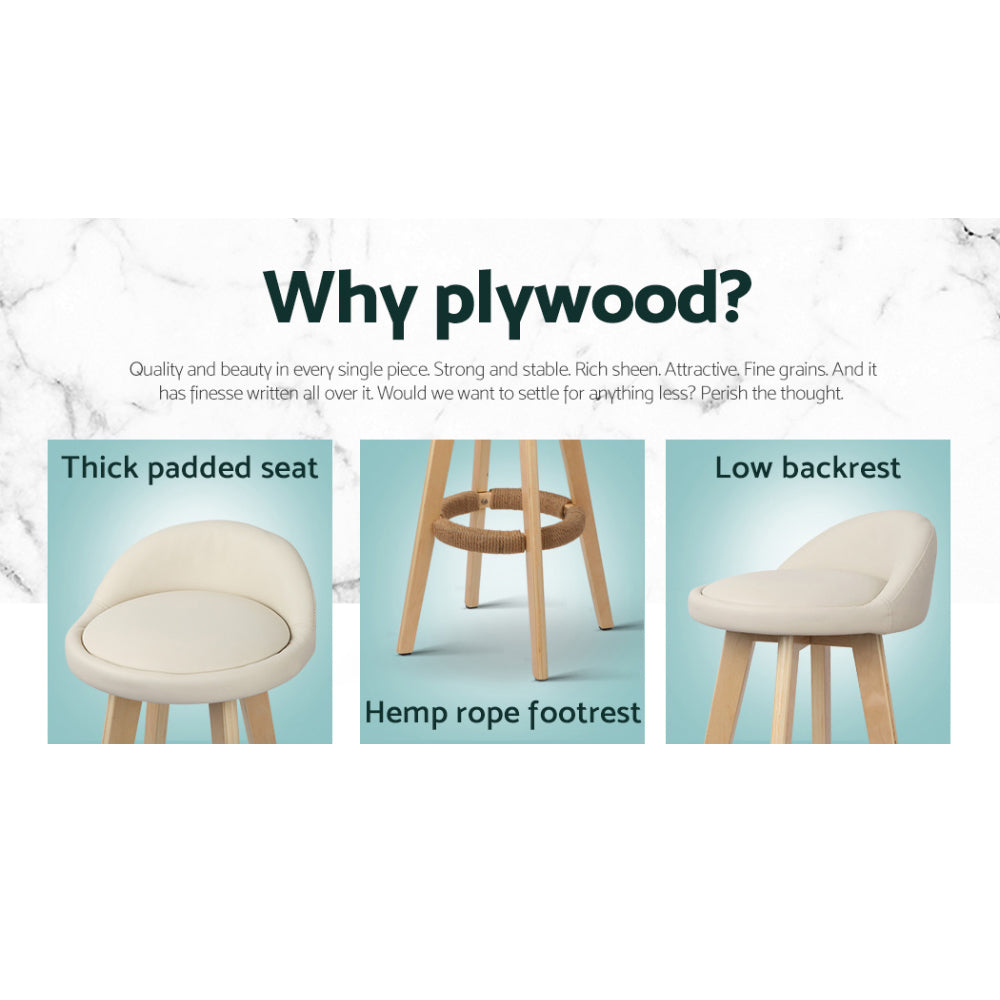 Dalvey Bar Stools Set of 4 Padded Leather Beige
