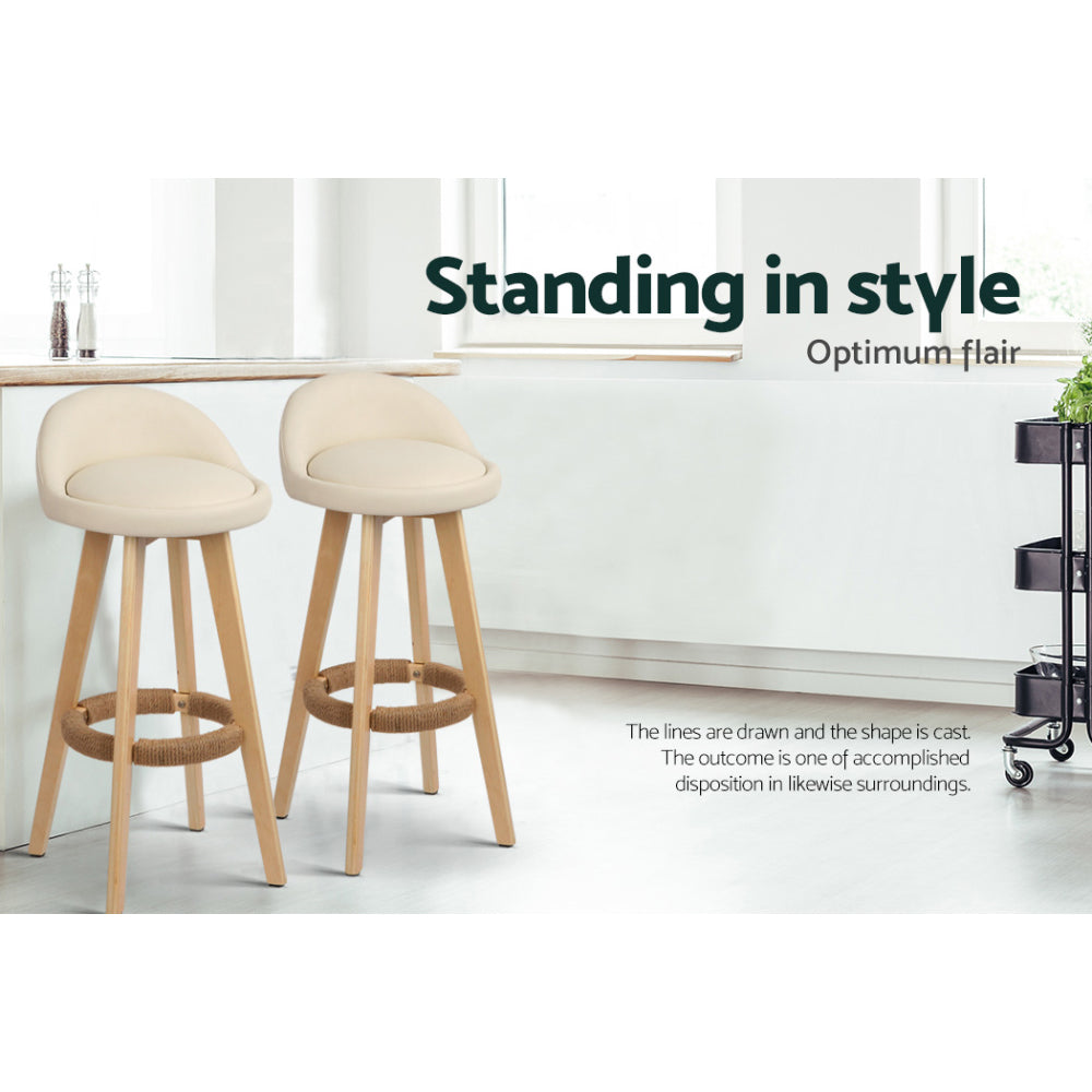 Dalvey Bar Stools Set of 4 Padded Leather Beige