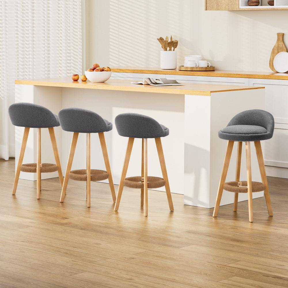 Dalvey Bar Stool Set of 4 Padded Linen Wooden Grey