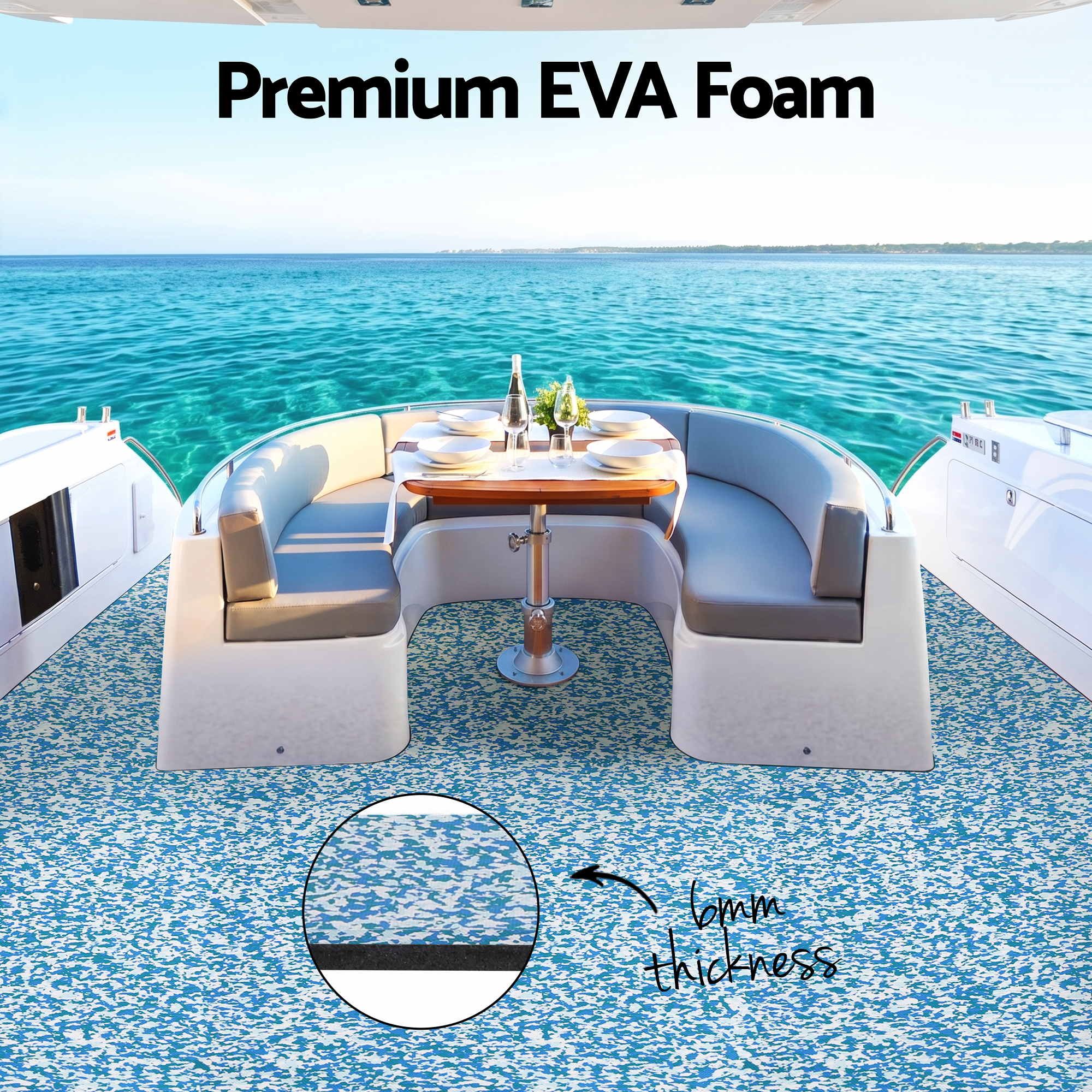Seamanship Boat Flooring, EVA Foam Decking Mat, 240x90cm, Blue Camo