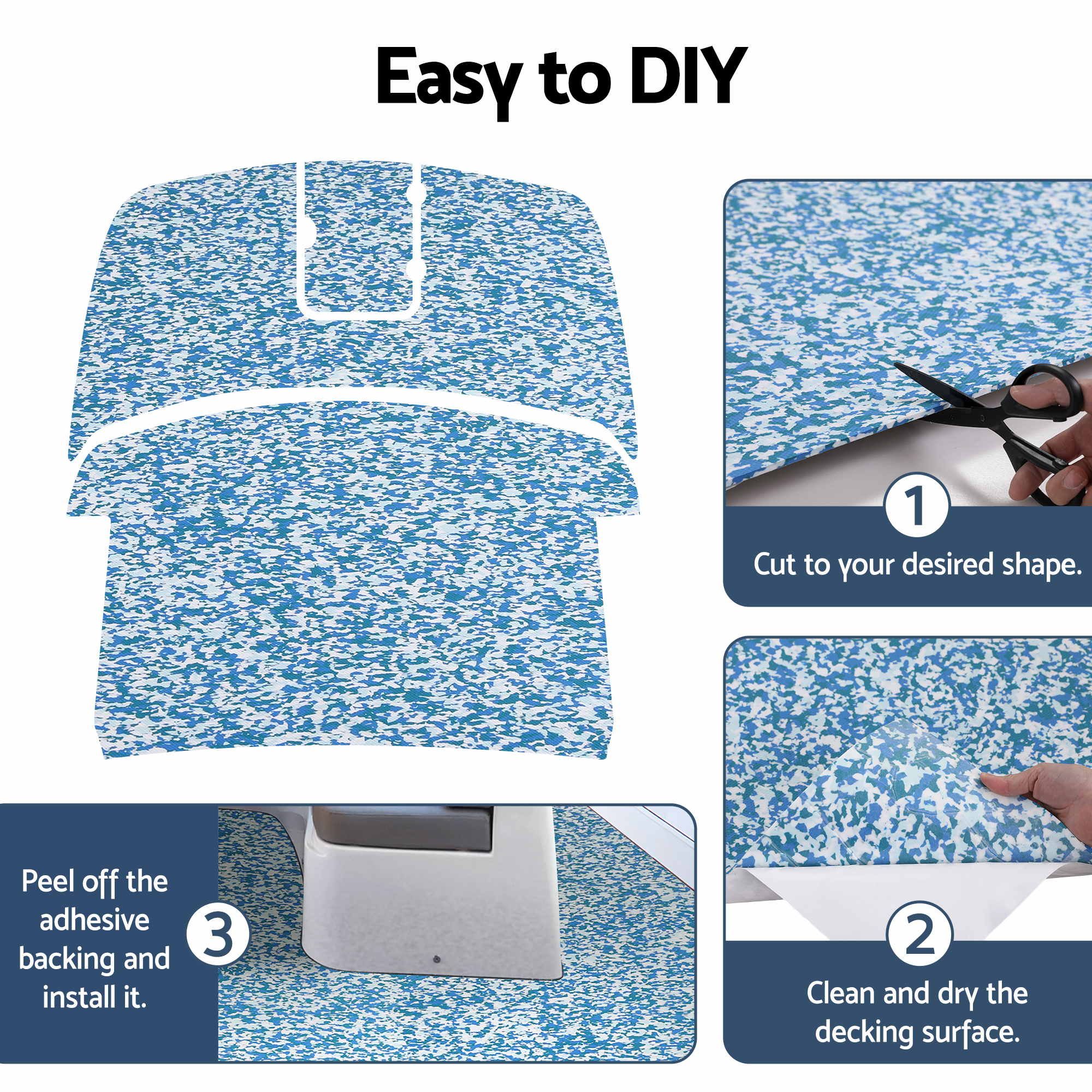 Seamanship Boat Flooring, EVA Foam Decking Mat, 240x90cm, Blue Camo