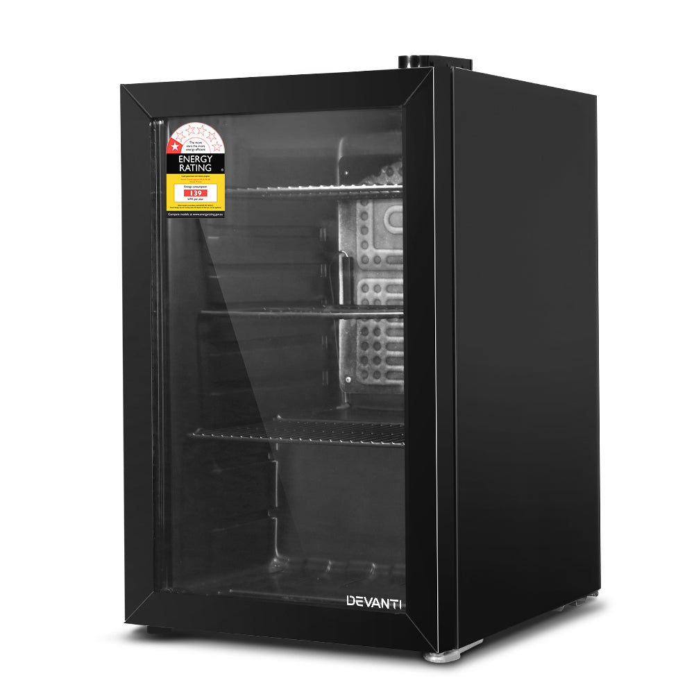 Devanti 70L Bar Fridge Glass Door LED Black