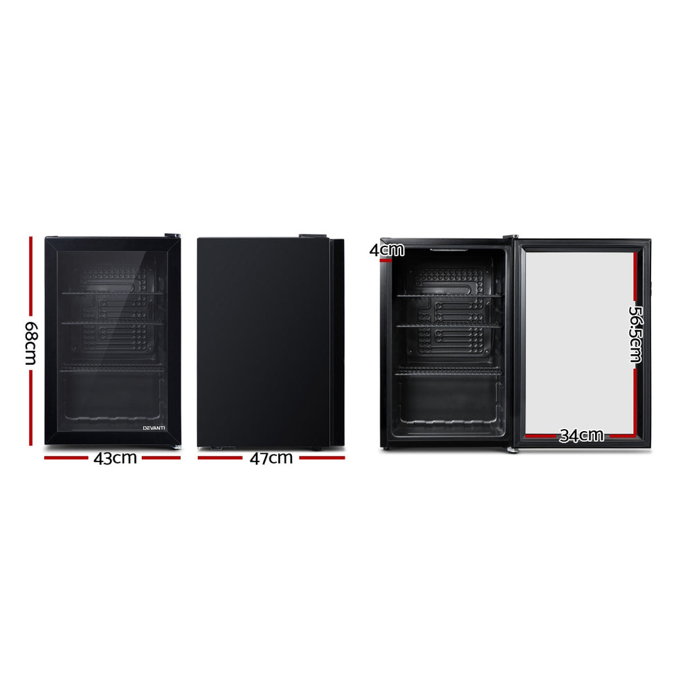 Devanti 70L Bar Fridge Glass Door LED Black