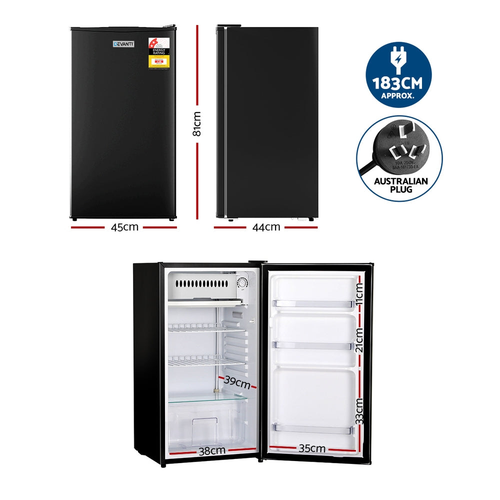 Devanti 95L Bar Fridge Black Portable Compact