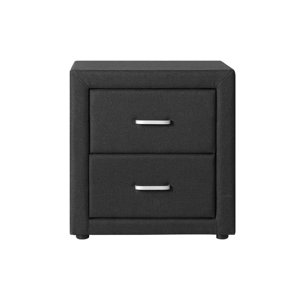 Caden Bedside Table 2 Drawers Fabric Charcoal