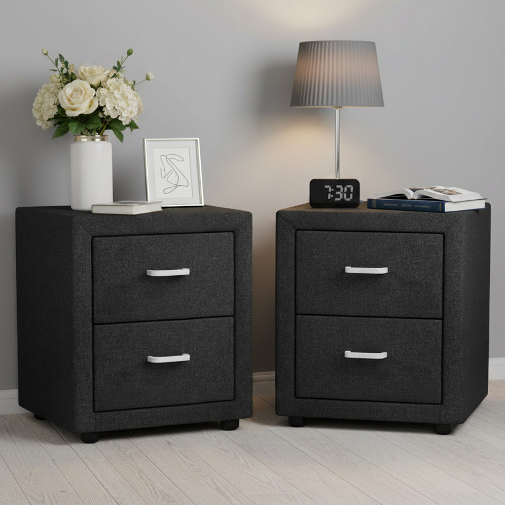 Caden 2 Drawer Fabric Bedside Table Charcoal