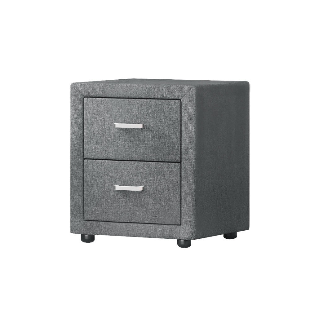 Caden 2-Drawer Bedside Table Fabric Grey