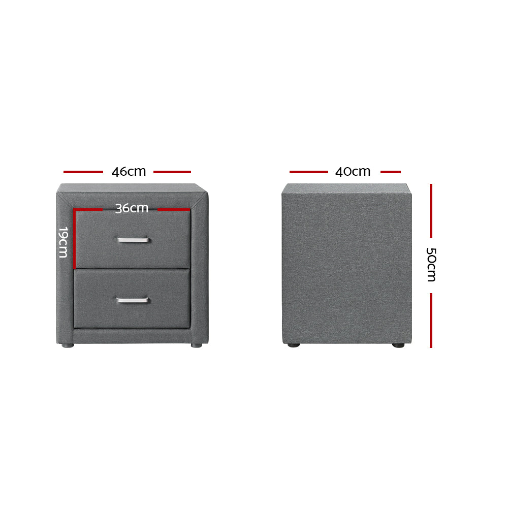 Caden 2-Drawer Bedside Table Fabric Grey