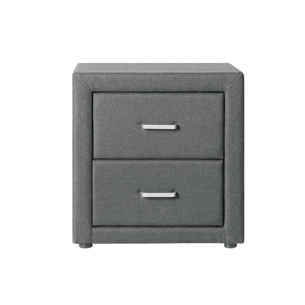 Caden 2-Drawer Bedside Table Fabric Grey