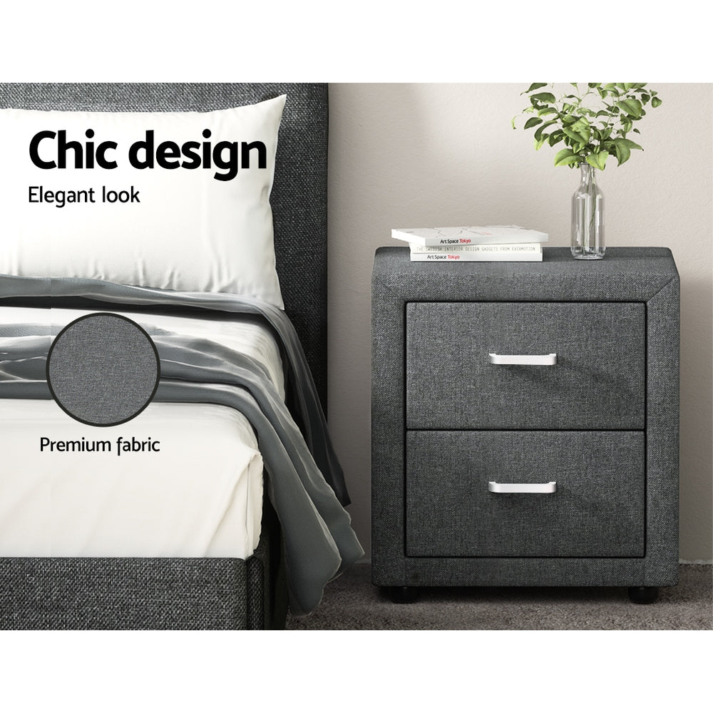 Caden 2-Drawer Bedside Table Fabric Grey