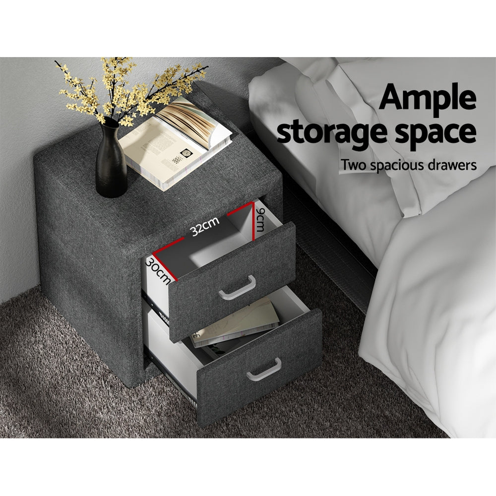 Caden 2-Drawer Bedside Table Fabric Grey