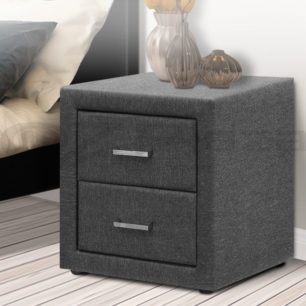 Caden 2-Drawer Bedside Table Fabric Grey