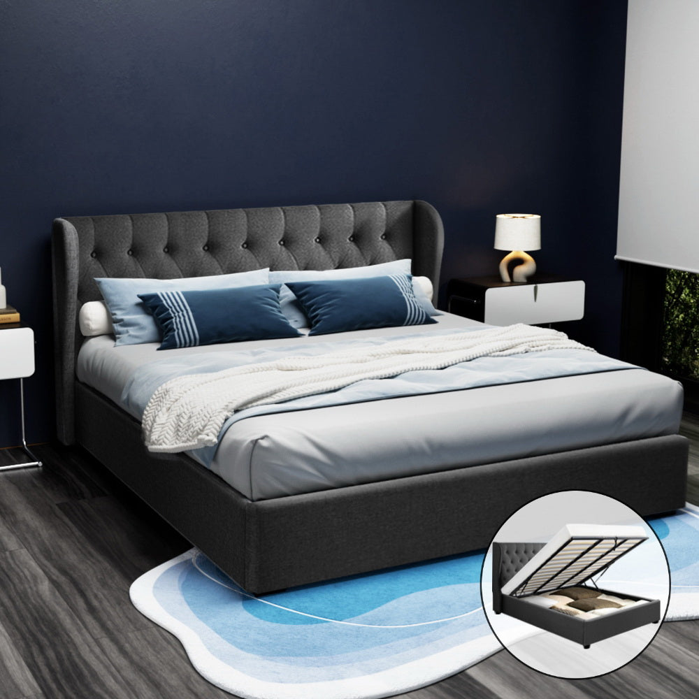 Issa King Upholstered Gas Lift Bed Frame Charcoal