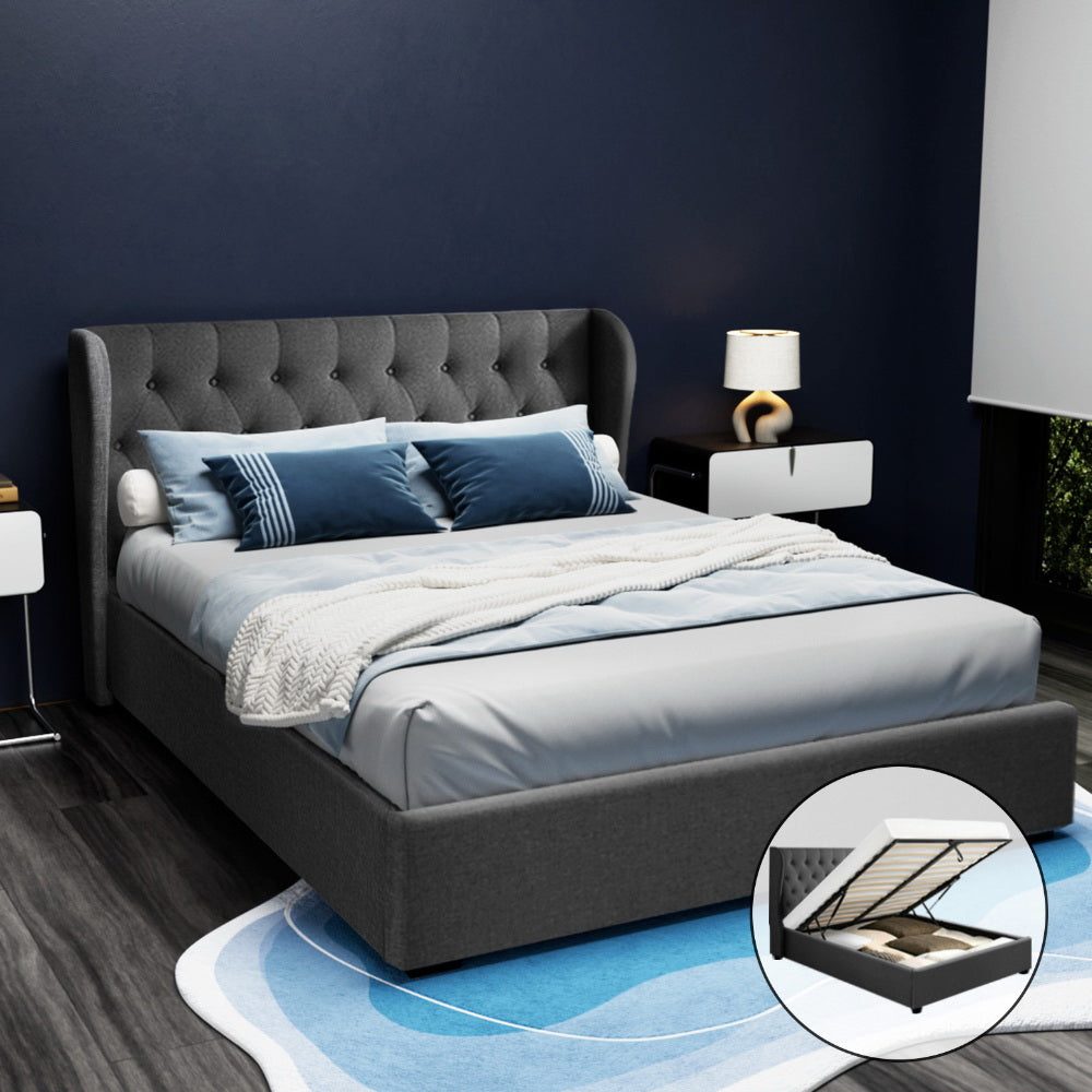 Issa Queen Gas Lift Bed Frame with Tufted Headboard Charcoal
