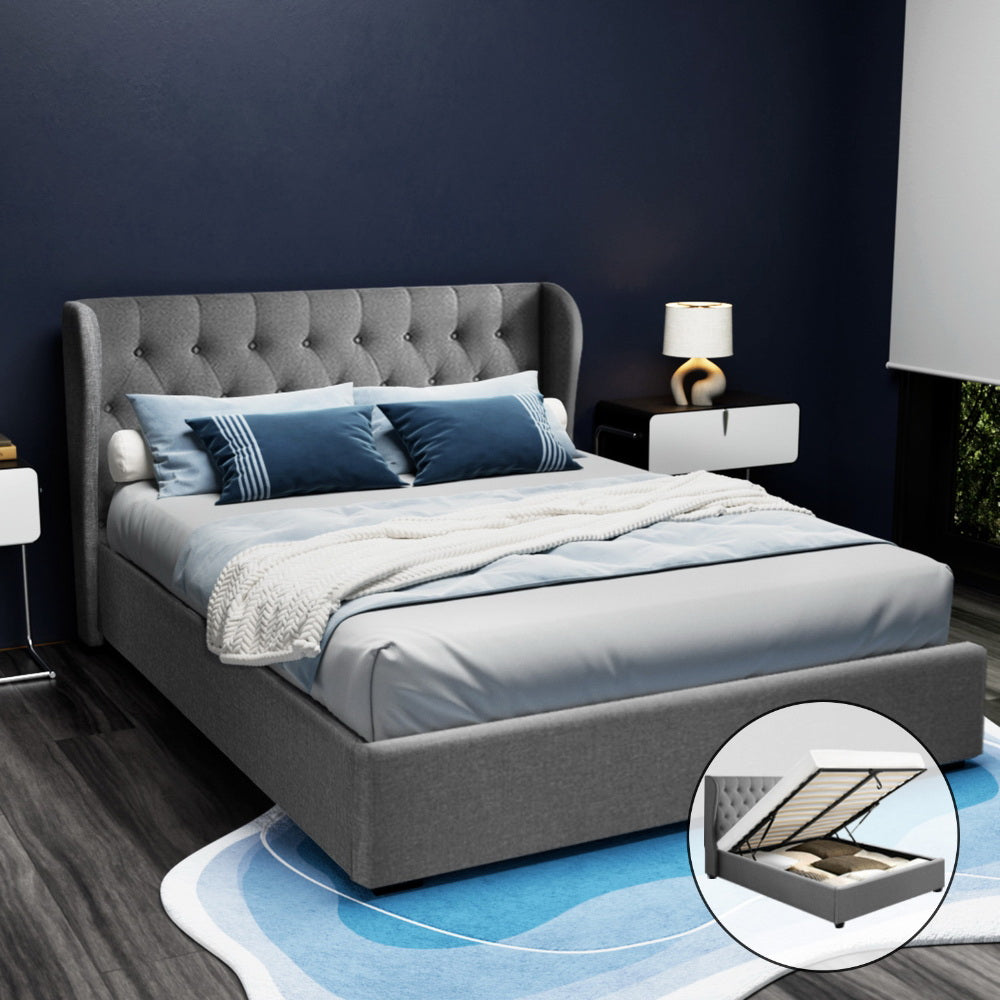 ISSA Queen Bed Frame Gas Lift Storage Grey