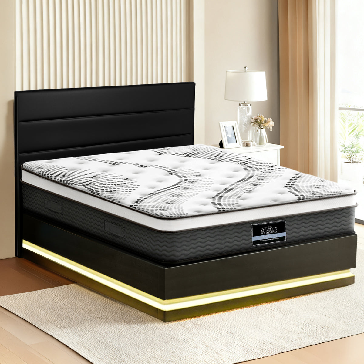 Artiss RGB LED Queen Bed Frame and 32cm Mattress Set